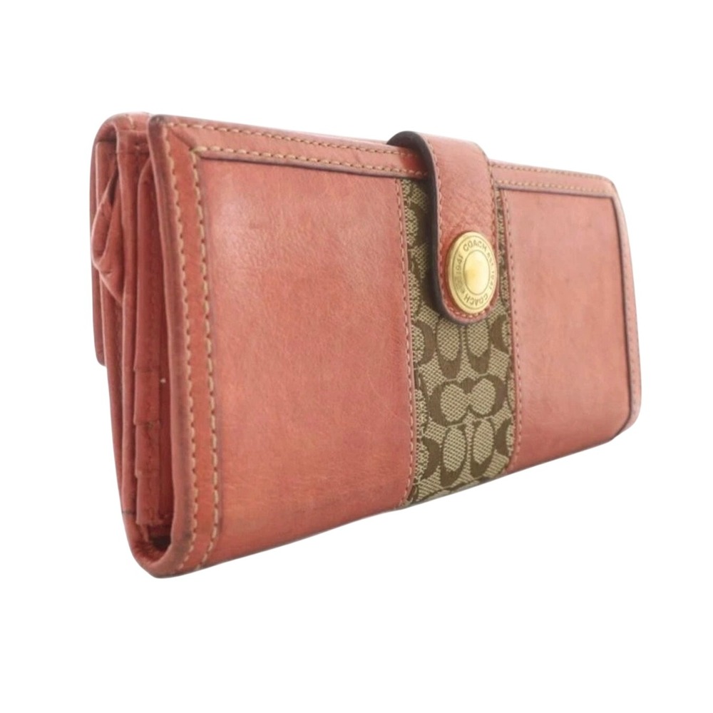 Coach Coral Orange Leather Signature Monogram Stripe Slim Envelope Wallet - Picture 3 of 8